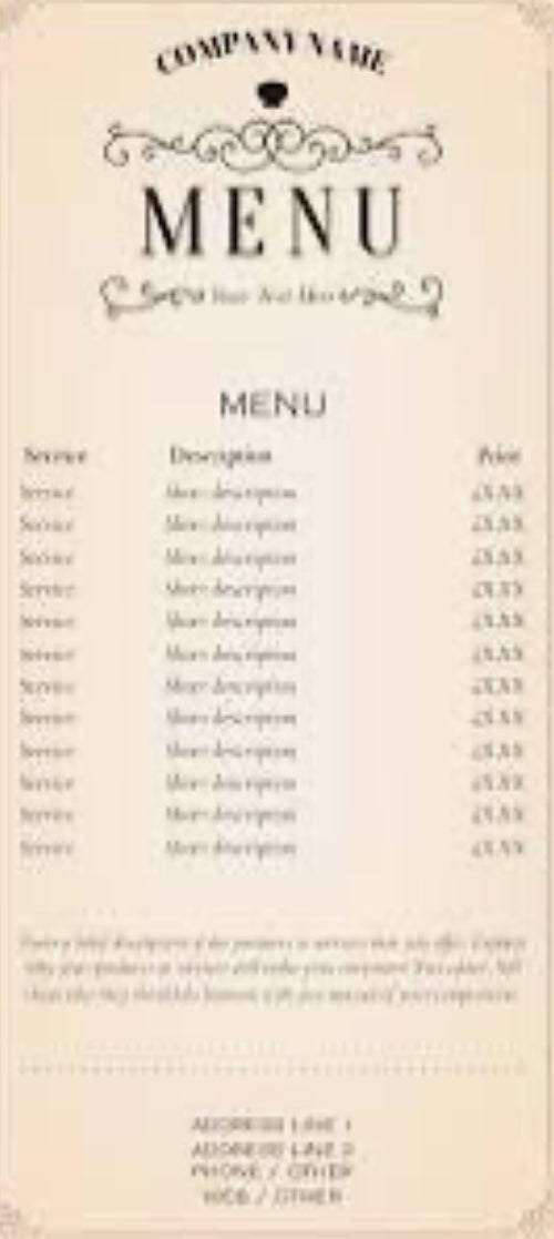 MARKETING. MENU'S & MUST HAVE PRINTS